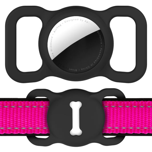for Airtag Dog Collar Holder, Air Tag Protective Cat Airtag Dog Collar,Silicone AirTags GPS Tracking Accessories,Air Tags with Bone Pattern (1 Pack(Black))