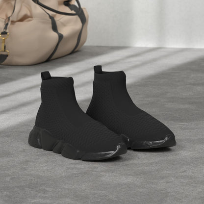 Santiro Sneakers for Men Knit Breathable Sock Slip On Shoes Lightweight Gym Running Sneakers Casual Tennis Walking Shoes All Black 9.5 US