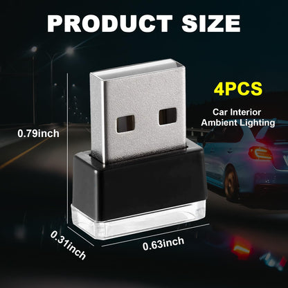 Ziciner 4 PCS USB LED Car Interior Atmosphere Lamp, Portable Mini LED Night Light, Plug-in USB Interface Trunk Ambient Lighting Kit, Universal Car Interior Accessories (Green)