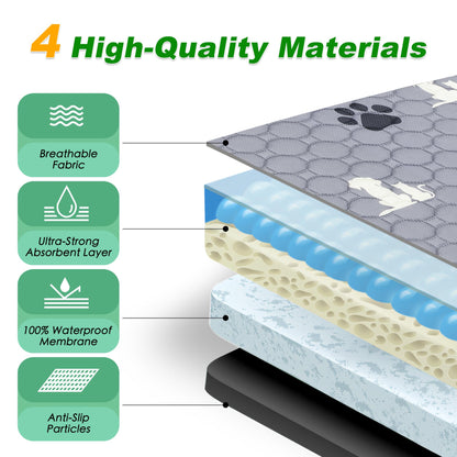 WanpeeGoo Washable Pee Pads for Dogs, 4 Pack Absorbent Reusable Training Dog Pads Pet Puppy Pads, Non-Slip Potty Pads for Whelping, Playpen, Crate, Bed, Grey 18"x24"