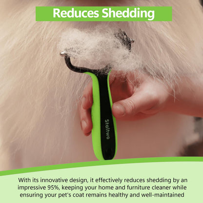 STALTWO Pet Grooming Supplies - 2-in-1 Professional Undercoat Rake and Pet Brush | Shedding Control for Long Haired Dogs and Cats, Deshedding Tool, Furminator for Dogs, Green