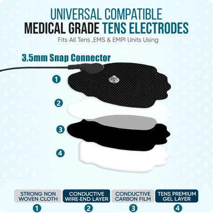 TENS Unit Electrode Pads Snap On Tens Unit Pads 22Pcs Multiple Sizes Electrodes Tens Unit Replacement Pads Snap Reusable 3.5Mm Snap Tens Pads Sm Electrodes Tens Unit Muscle Stimulator Black