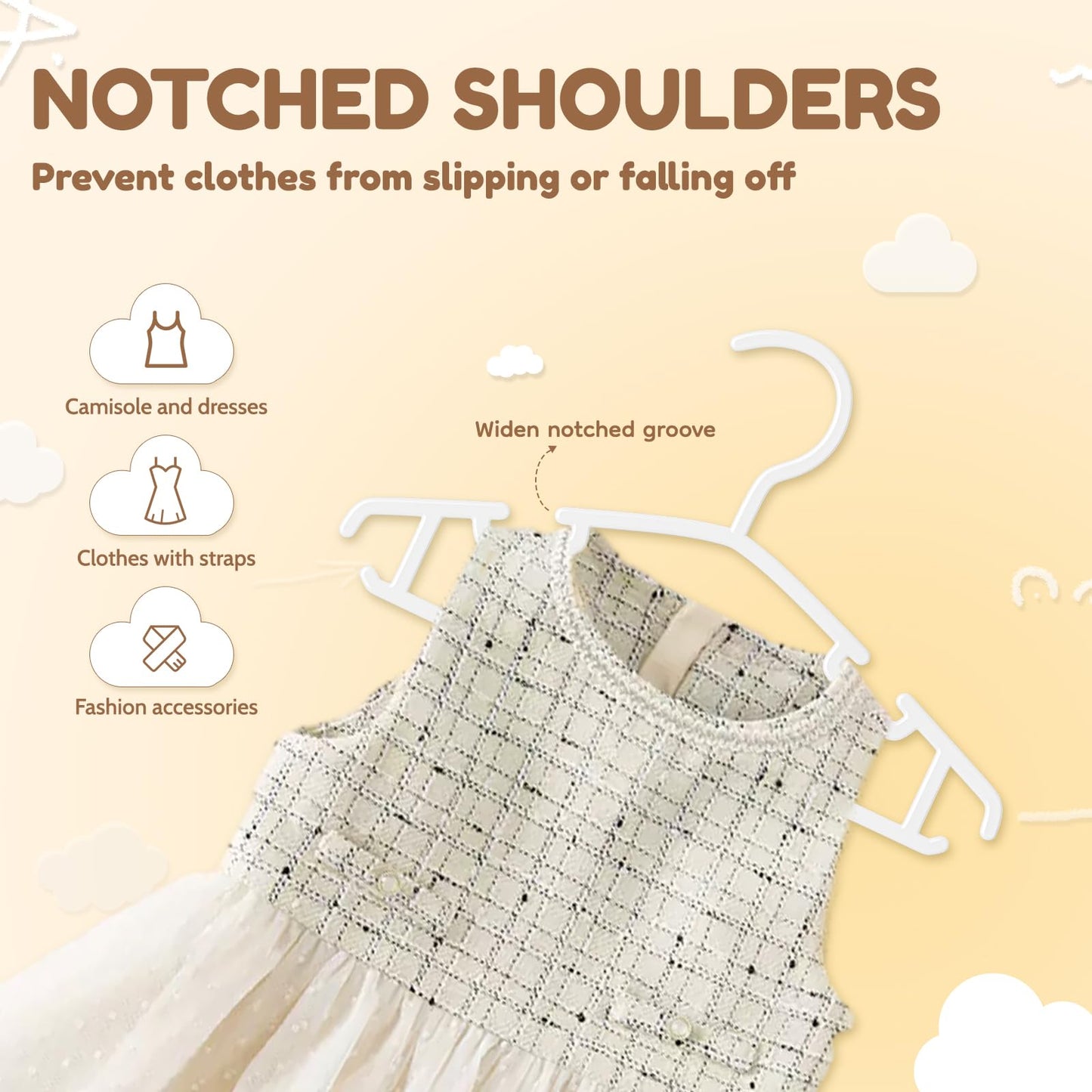 VILICK Kids Plastic Hangers, Baby Clothes Hangers for Closet 50 Packs Non-Slip Toddler Hangers for Infant Child Clothing, Small Children, for Pants Coats Skirts (White)