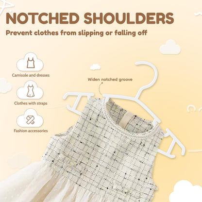 VILICK Kids Plastic Hangers, Baby Clothes Hangers for Closet 50 Packs Non-Slip Toddler Hangers for Infant Child Clothing, Small Children, for Pants Coats Skirts (White)