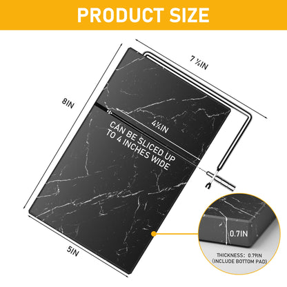 TOPULORS Cheese Slicer - Cheese Cutter with 5 Replacement Upgrade Thick Cutting Wires - Heavy Duty 5" x 8" Marble Board Cheese Slicer for Block Cheeses - Kitchen Gadget Cheese Tool - Black