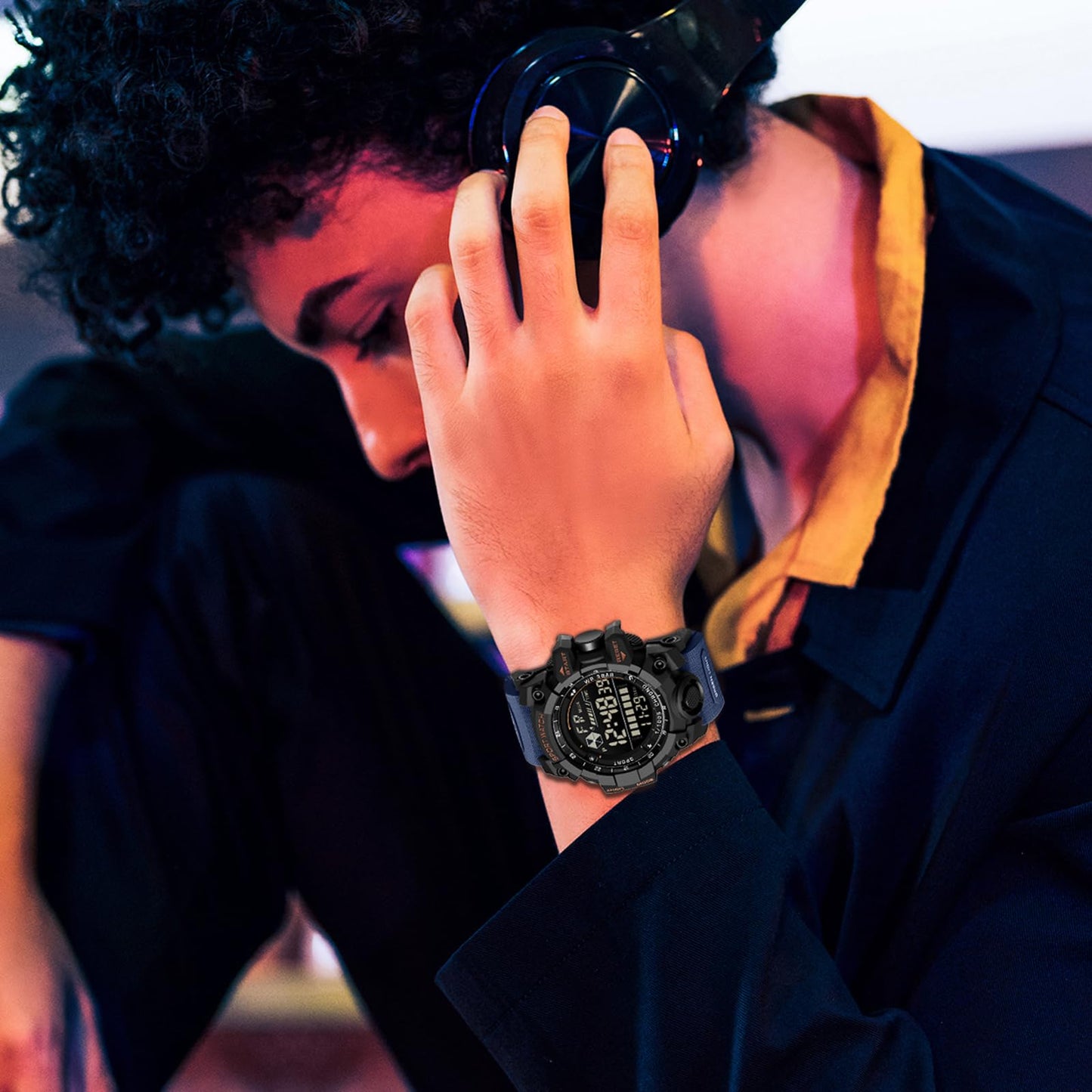 FANMIS Mens Military Multifunction Digital LED Watch Electronic Waterproof Alarm Quartz Sports Watch (Blue)