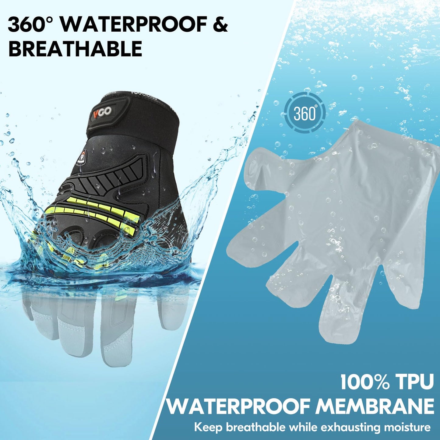 Vgo... -4℉ or above Winter Waterproof High Dexterity Heavy Duty Mechanic Glove, Anti-vibration, Anti-abrasion, Touchscreen (1 Pair,L,Green,GA8954FW)