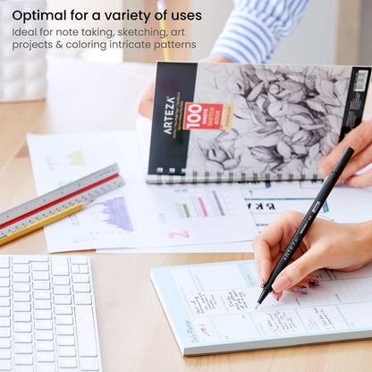 ARTEZA Black Inkonic Fineliners Pens, Set of 12, 0.4 mm Fine Tip Markers, Water-Based Art Pens for Drawing, Sketching, Journaling, Calligraphy