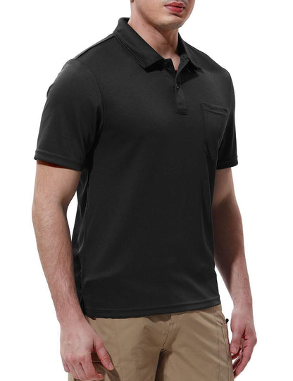 Rdruko Men's Polo Shirts Short Sleeve Quick Dry Outdoor Golf Sports Shirts with Pocket(Black, US M)