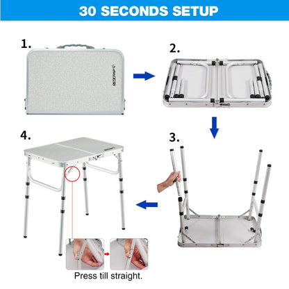 REDCAMP Small Folding Camping Table 2ft, 3 Heights Portable Outdoor Folding Table Aluminum Camp Table Adjustable Height Lightweight for Picnic Cooking Beach
