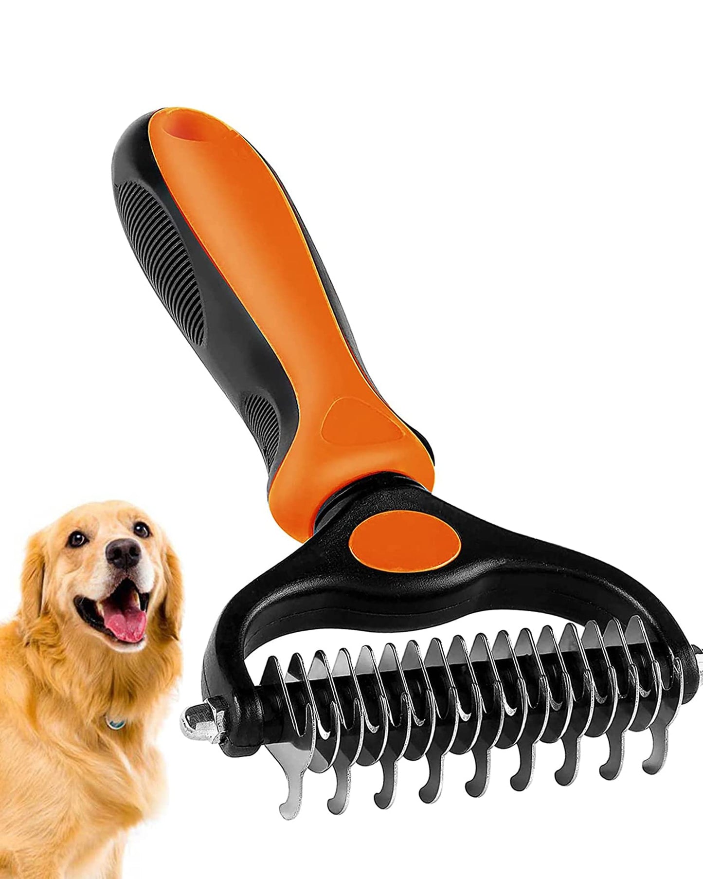 Undercoat Rake for Dogs, 2 in 1 Dematting Comb & Deshedding Tool for Long Hair Pets, Pet Hair Grooming Brush, Clear Mats and Tangles, Reduces Shedding by 95%