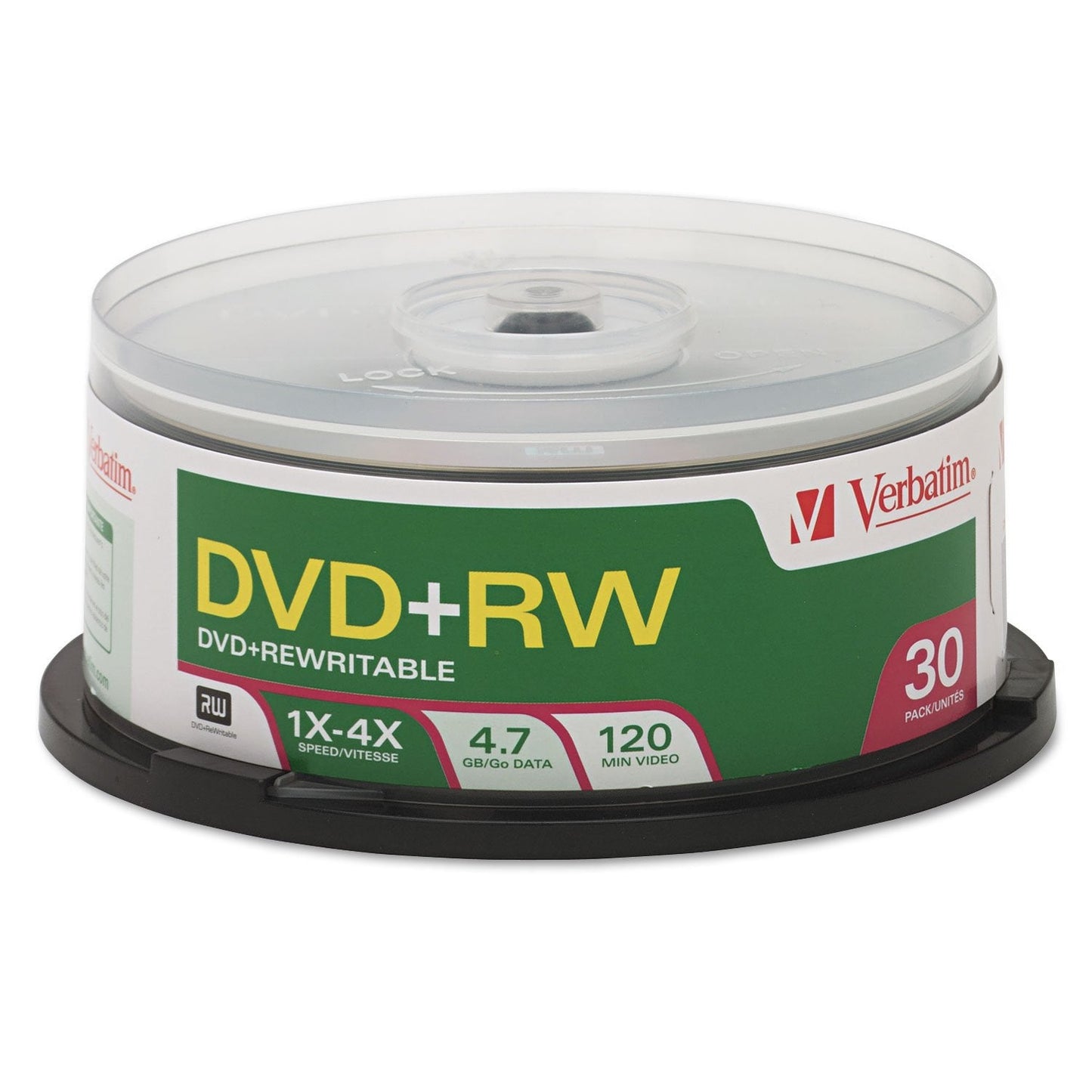 Verbatim DVD+RW Blank Discs 4.7GB 4X Recordable Discs - 30pk Spindle 94834,Silver