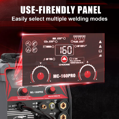 AWT MIG Welding Machine,160A 5 in 1 Plasma Cutter Welder Combo HF TIG/Gas MIG/Flux MIG/Stick Welding,110/220V Dual Voltage, Multi-Process Welder MIG88-160M