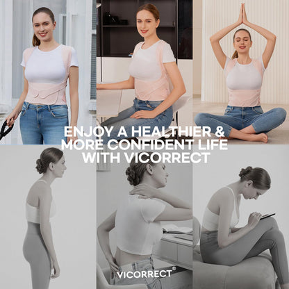 Vicorrect Posture Corrector for Women and Men: Back Support Brace Upper Back Shoulders Pain Relif (Pink, Medium)