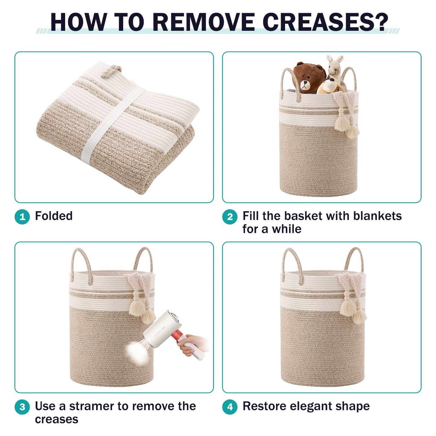 YOUDENOVA Woven Rope Laundry Hamper Basket, 72L Tall Luandry Basket, Baby Nursery Hamper for Blanket Storage, Clothes Hamper for Laundry in Bedroom-Large-Brown