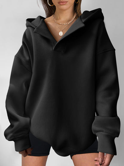 ANRABESS Womens Oversized Hoodies V Neck Sweatshirts Fleece Long Sleeve Pullover Y2K Clothes 2025 Fall Trendy Outfits Black L