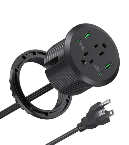 Desktop Power Grommet 3-inch Hole,40W Total Fast Charging Station, 2 PD 20W USB C Port,Flush-Mount Recessed Power Strip, 2 AC Outlets,4 USB Ports,in to The Top of Your Desk,6ft Cord
