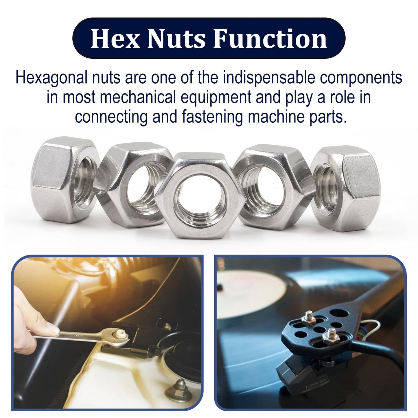 ZQZ 1/4"-20 Hex Nuts,130 Pack 304 (A2-70) Stainless Steel Hardware Nuts,Standard Inch Coarse Thread Nuts