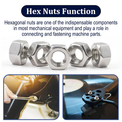 ZQZ 1/4"-20 Hex Nuts,130 Pack 304 (A2-70) Stainless Steel Hardware Nuts,Standard Inch Coarse Thread Nuts