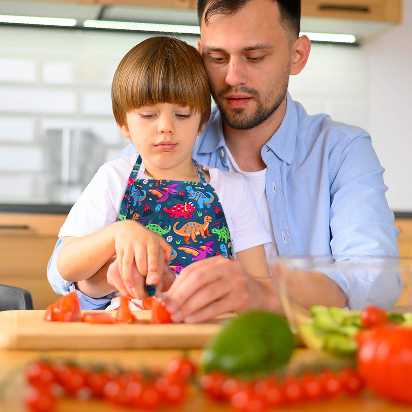 Sylfairy Aprons for Kids Girls Rainbow Unicorn Apron Children Kitchen Chef Aprons Smock (Green+Dinosaur, Small,3-5Years)