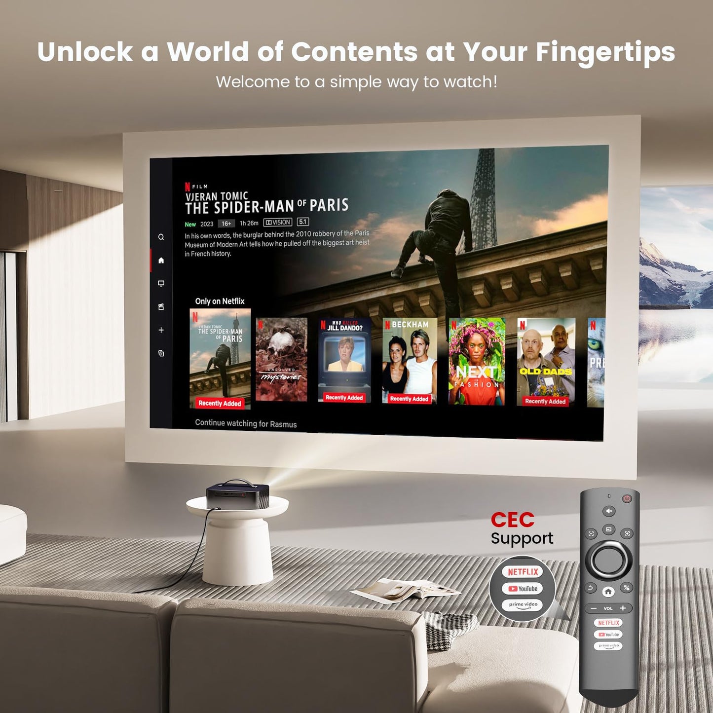 [1200 ANSI/Auto Focus/Built-in APPs] Outdoor-Projector-4K with Wifi6 and Bluetooth, Smart TV OS & DoIby, Portable Projector with Netflix/YouTube/PrimeVideo, ONOAYO 1080P Proyector with 300 ''Display