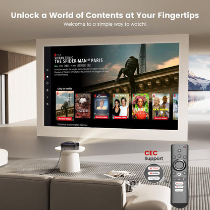 [1200 ANSI/Auto Focus/Built-in APPs] Outdoor-Projector-4K with Wifi6 and Bluetooth, Smart TV OS & DoIby, Portable Projector with Netflix/YouTube/PrimeVideo, ONOAYO 1080P Proyector with 300 ''Display