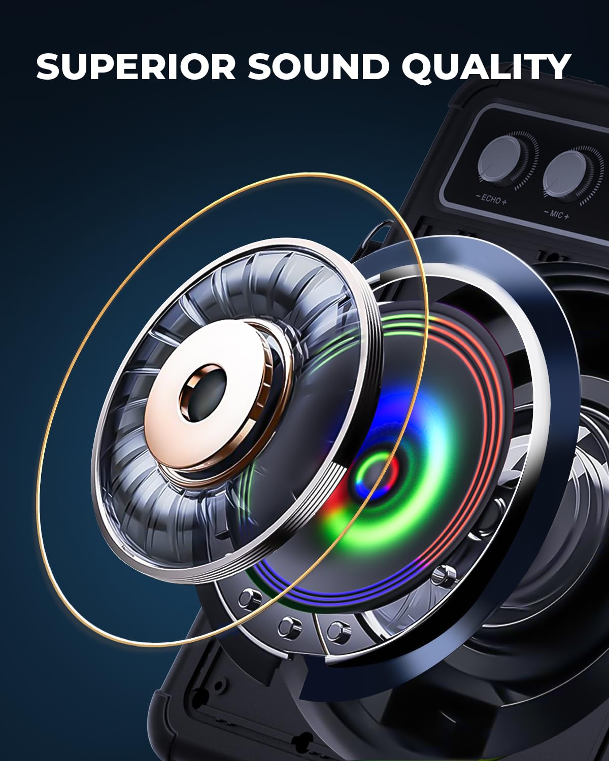 VOSOCO Karaoke Machine, Portable Bluetooth Karaoke Speaker with 2 Wireless Microphones, PA System for Adults Kids with LED Lights, Supports FM/AUX/USB/TF for Home Party