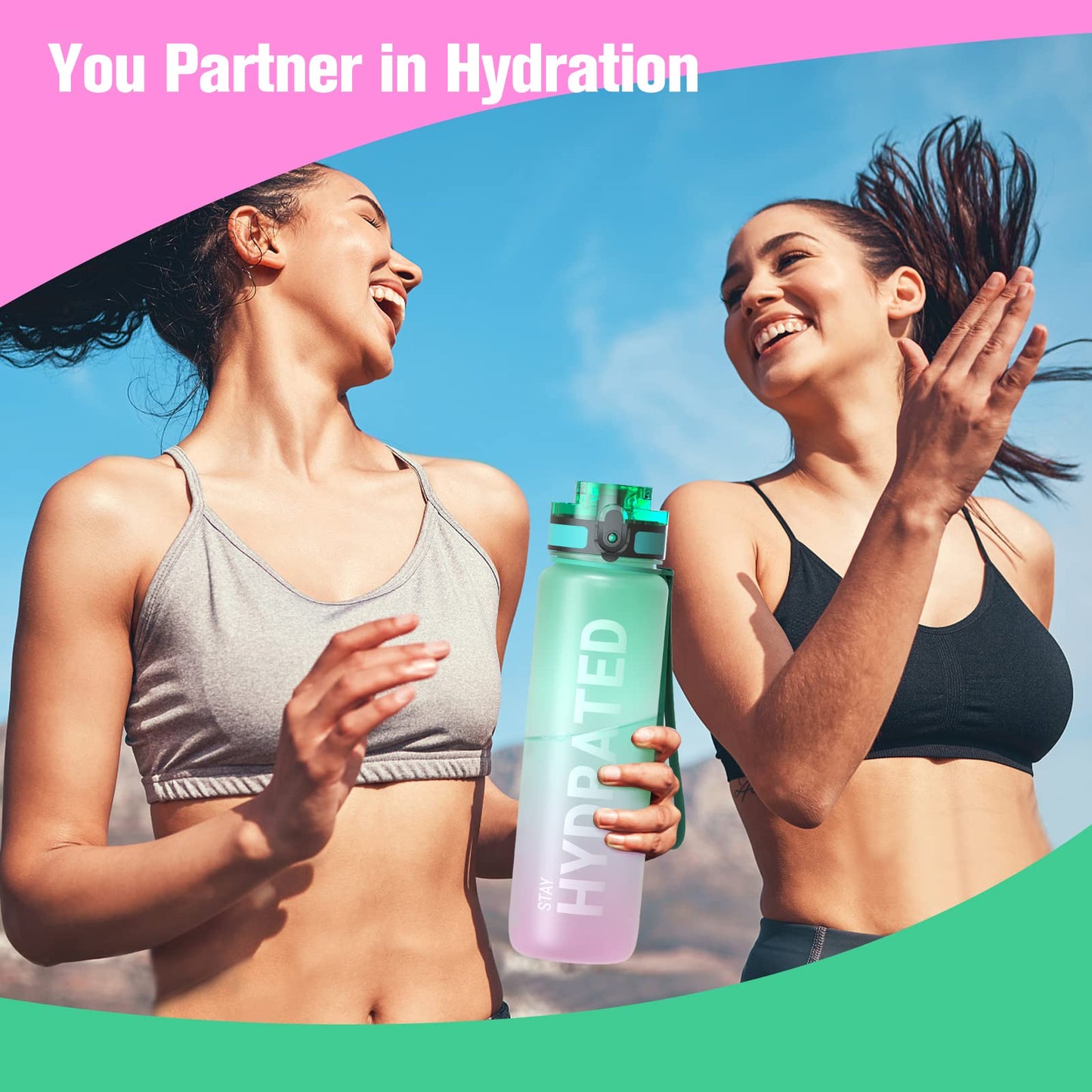 Sahara Sailor Water Bottle 32oz, Durable and Leakproof Water Bottles Motivational with Time Marker, Tritan, BPA Free, Wide Mouth with Easy Clean Brush for Gym, Travel, Home, School, Office (1 Bottle)