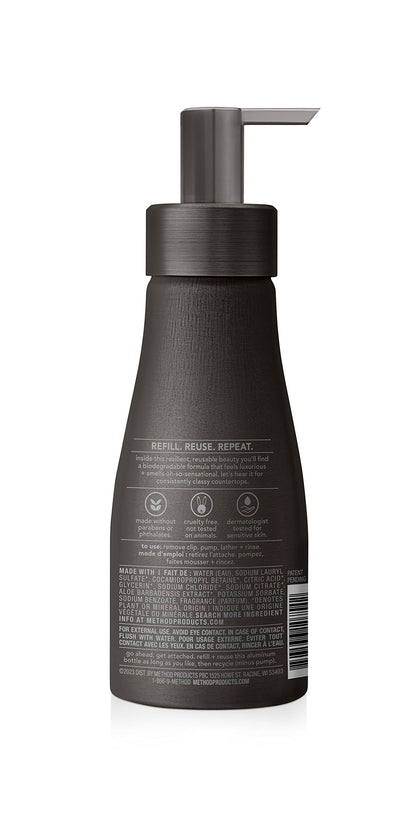 Method Premium Foaming Hand Wash, Vetiver + Amber, Reusable Black Aluminum Bottle, Biodegradable Formula, 10 fl oz (Pack of 3)
