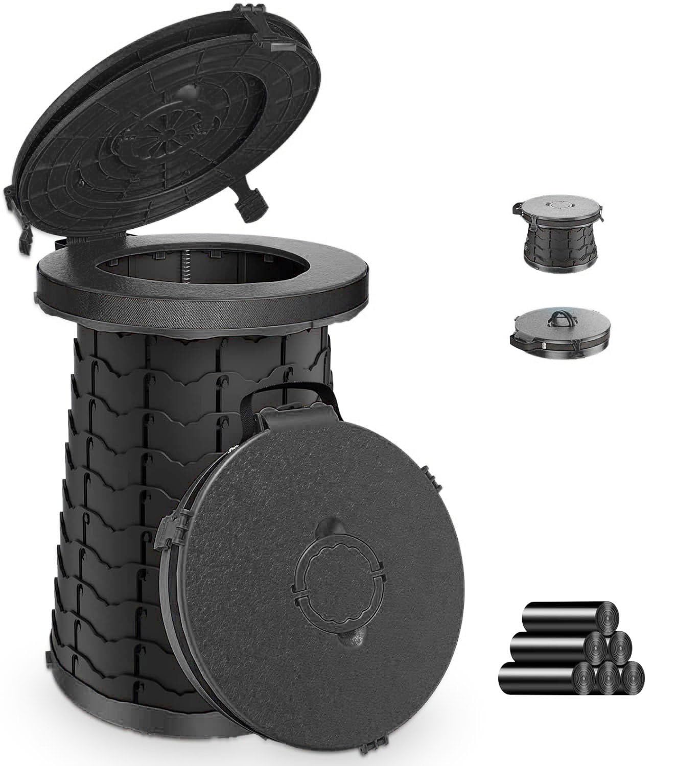 XXL 19.7"H Adjustable Foldable Portable Camping Toilet, Luggable Loo with Lid, Strap,Toilet Bag for Camping, Hiking, Travel and Car