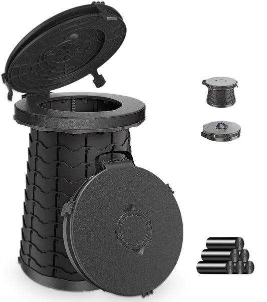 XXL 19.7"H Adjustable Foldable Portable Camping Toilet, Luggable Loo with Lid, Strap,Toilet Bag for Camping, Hiking, Travel and Car