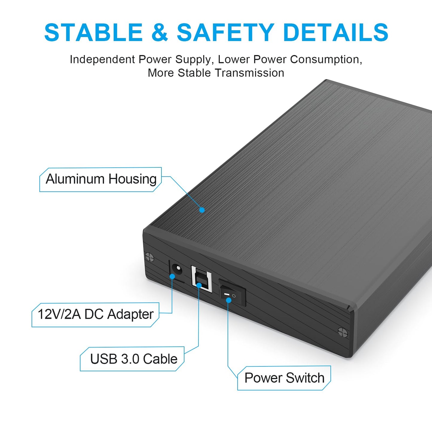 GODO USB 3.0 to 3.5 Inch Hard Drive Enclosure, Vertical External Hard Drive Docking with Stand for 3.5 inch SATA HDD SSD, Aluminum Alloy Drive Case Support Up to 18TB with UASP,Power Adapter