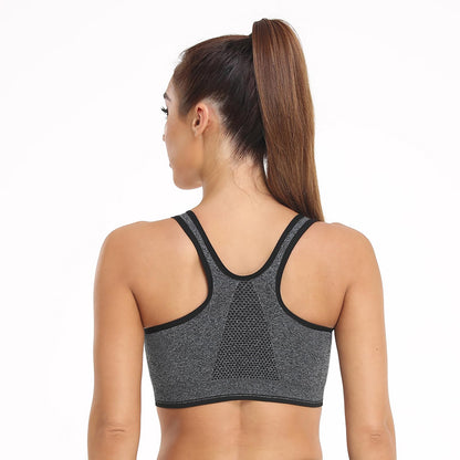 Women's Zip Front Sports Bra - Wireless, Padded, Post-Surgery, Racerback, Workout & Yoga Bra Top 2 Pack