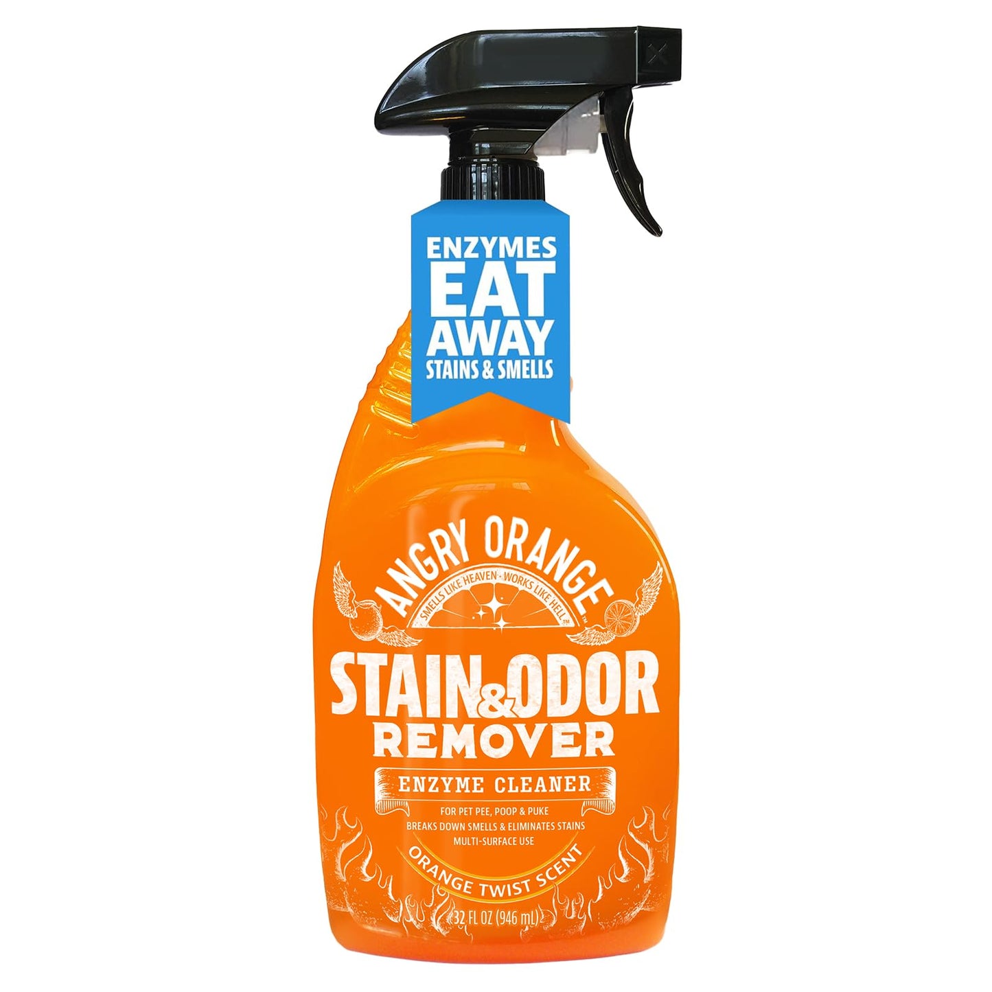 Angry Orange Stain Remover - 32oz Enzyme Pet Cleaner - Dog & Cat Urine Destroyer and Stain Remover - Citrus Spray Cleaning Solution - Puppy Supplies