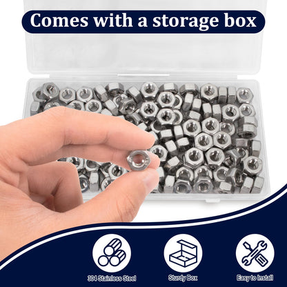 ZQZ 1/4"-20 Hex Nuts,130 Pack 304 (A2-70) Stainless Steel Hardware Nuts,Standard Inch Coarse Thread Nuts