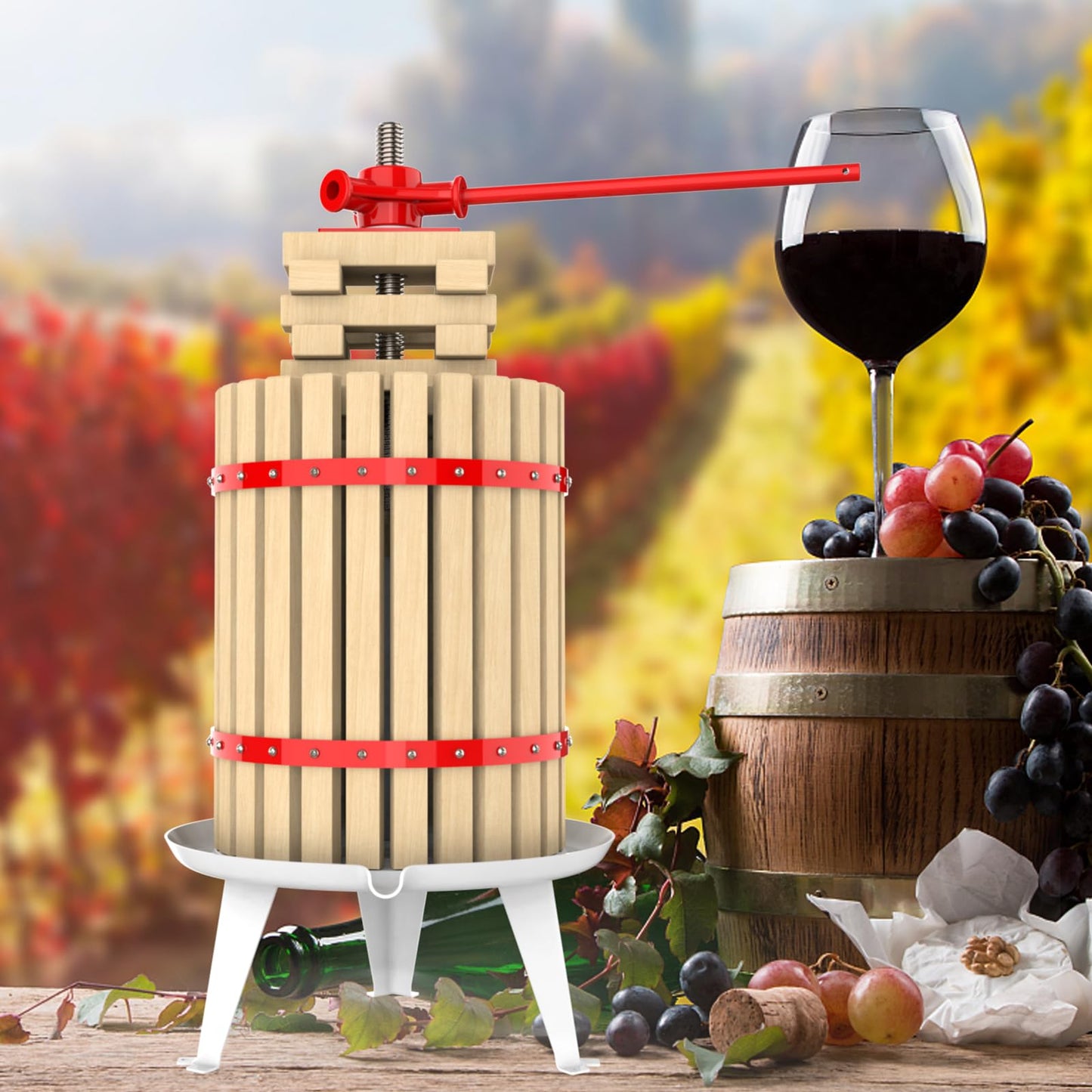 EJWOX 4.75 Gallon Fruit and Wine Press, Manual Cider Juice Maker with Solid Beech Wood Basket & Heavy-Duty Stand for Apples, Grapes, Berries