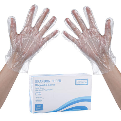 Brandon-super Disposable Food Prep Gloves - 500 Piece Plastic Food Safe Disposable Gloves, Food Handling, One Size Fits Most 500 PCS