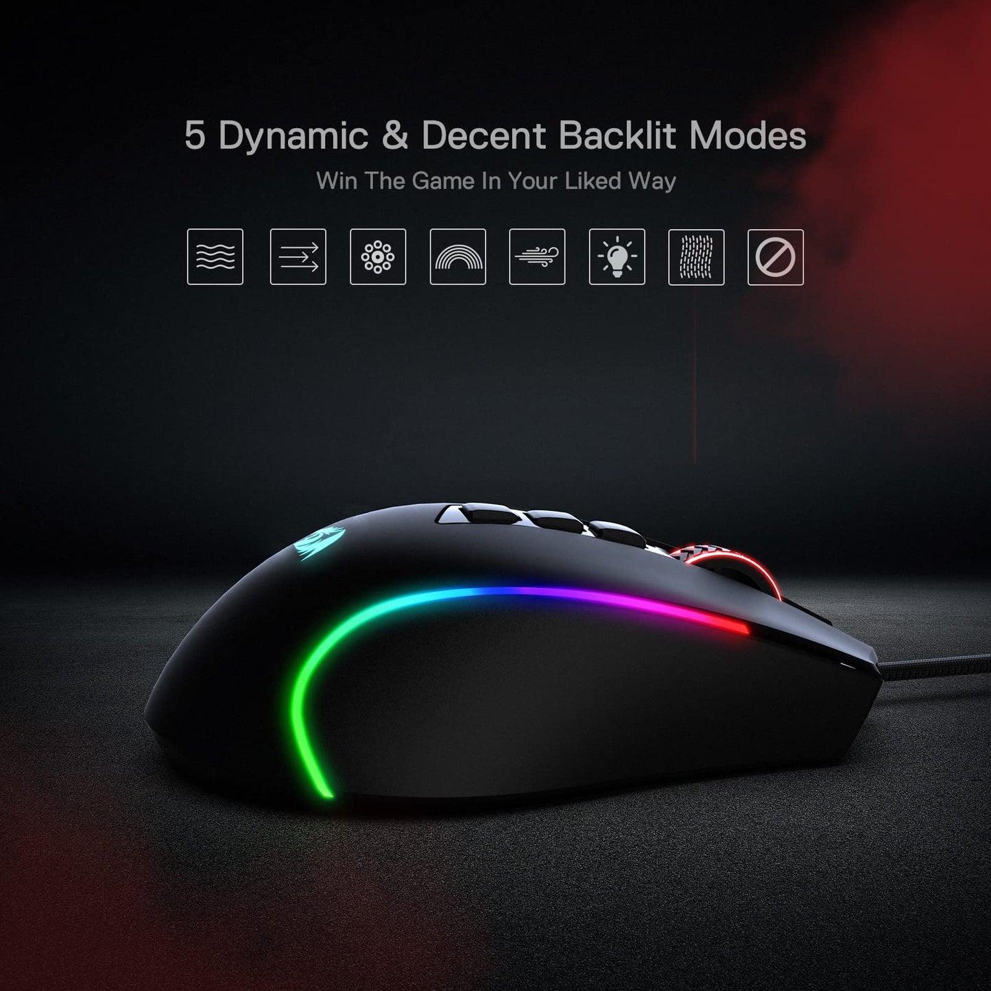 Redragon M612 Predator RGB Gaming Mouse, 8000 DPI Wired Optical Mouse with 11 Programmable Buttons & 5 Backlit Modes, Software Supports DIY Keybinds Rapid Fire Button