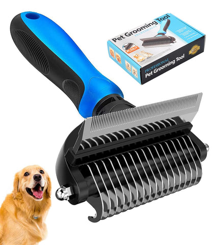 [ 2 in 1 design ] Undercoat Rake and Deshedding Tool for Dogs and Cats - Dematting Comb for Long Hair Pets, Grooming Brush to Clear Mats, Tangles and Reduce Shedding by 95%