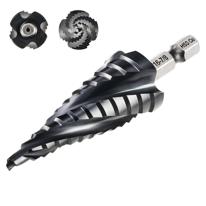 ZELCAN 12 Sizes M35 Cobalt Step Drill Bit, 3/16" to 7/8" Four Spiral Flute Step Drill Bit for Metal, Titanium-Coated HSS Step Bit with 1/4" Hex Shank for Stainless Steel Aluminum Copper Wood Plastic