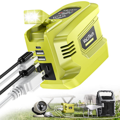 VoLtTech 200W Power Inverter Compatible with Ryobi 18V Battery, 18V to 110V-120V, Portable Phone Charger with USB Charger Adapter, 2 USB Ports & 1 Type-C & 1 AC Outlet (No Battery)