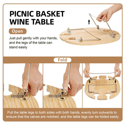 STBoo Picnic Basket for 4, Insulated Wicker Hamper with Folding Table, Willow Picnic Baskets Set with Large Insulated Cooler Bag for Camping Outdoor (Stripe)