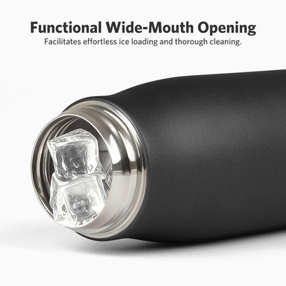 Water Bottles with Portable Lid，Hydro Insulated Thermal Flask for Hot or Cold Drinks 350ml Stainless Steel Metal Reusable Water Bottle for Kids, Adults, Midnight Black