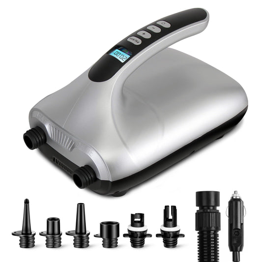 SereneLife Electric Paddle Board Pump - Portable 20 PSI Dual-Stage Air Compressor for Super Fast Inflation and Deflation, Auto-Off, LCD Display and 12V Car Connector - for SUP, Boats & Inflatables