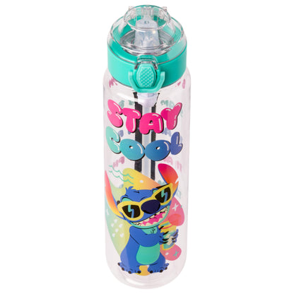 Silver Buffalo Disney Lilo and Stitch Stay Cool Hydration Tracker Schedule Plastic Water Bottle With Locking Lid, Strap, and Straw, 33 Ounces