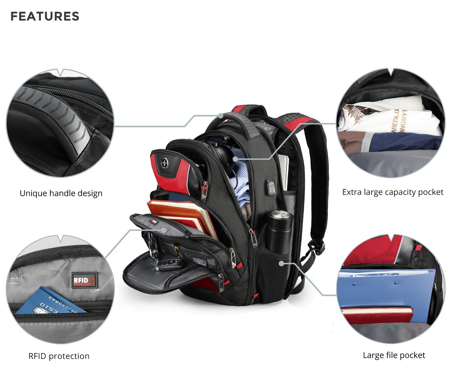 Swissdigital Design Men's Laptop Backpack for College and Business Travel with Integrated USB Charging Port and RFID Protection Fits 15.6" Laptops | J14-41