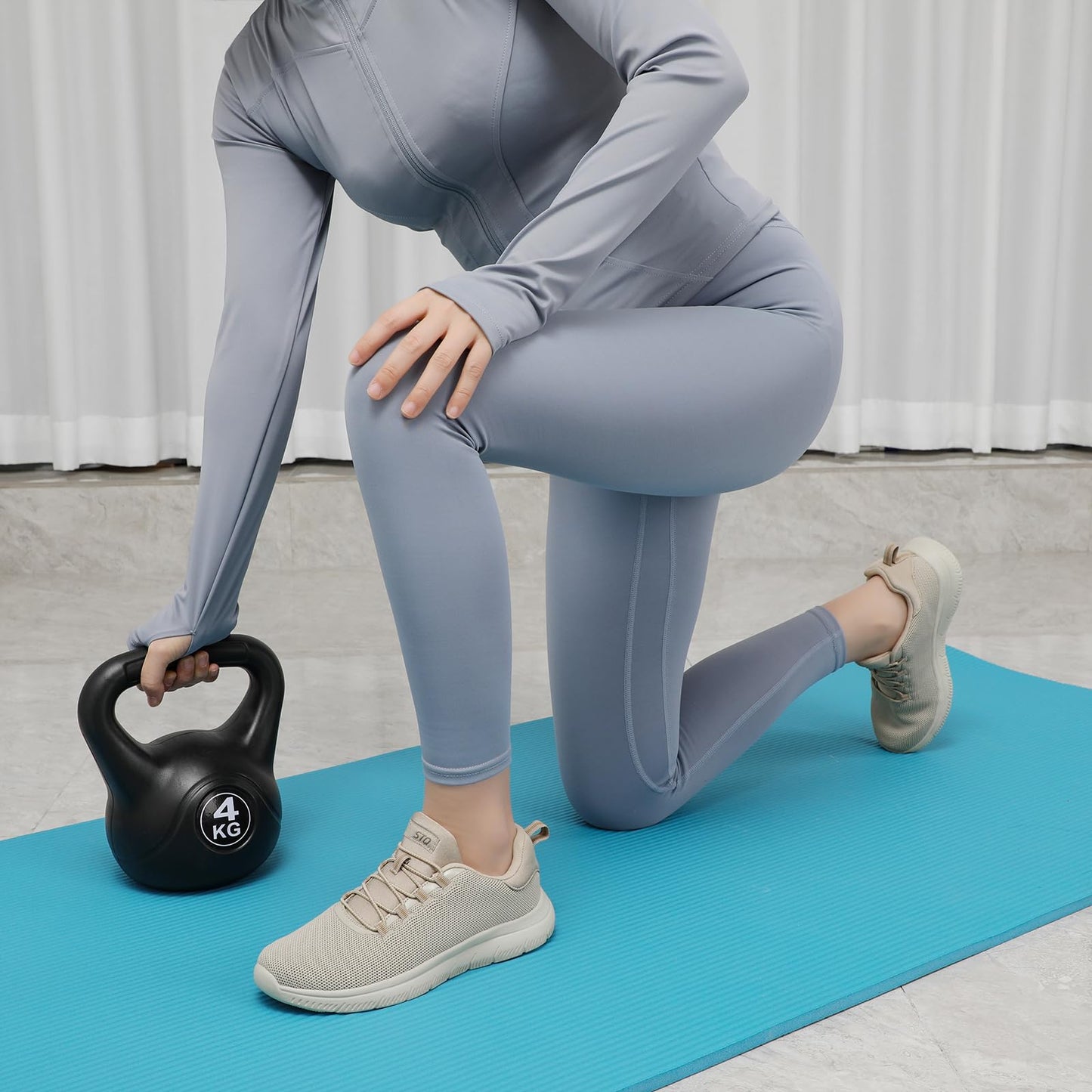 STQ Tennis Shoes for Women Athletic Cushioning Memory Foam Walking Shoes Slip on Mesh Sneakers Light Taupe US 8