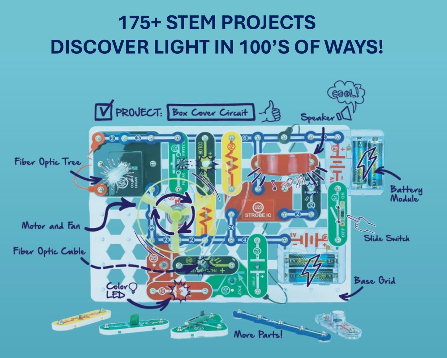 Snap Circuits Light Electronics Exploration Kit | Over 175 Exciting STEM Projects | Full Color Project Manual | 55+ Snap Circuits Parts | STEM Educational Toys for Kids 8+