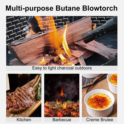 Camping Torch Lighter, Windproof Butane Torch Lighter with Fuel Indicator&Safety Lock, Refillable Butane Lighter with Adjustable Jet Flame for Outdoor Adventure Hiking Candles BBQ Campfires (Black)