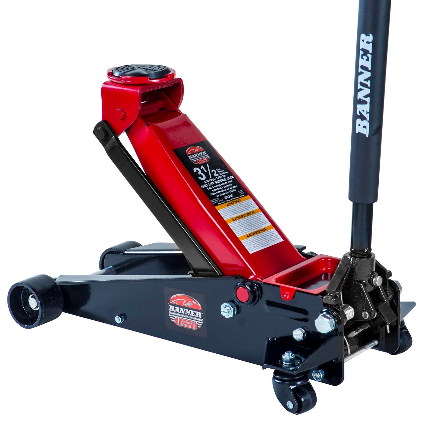 Blackhawk B6350 Black/Red Fast Lift Service Jack - 3.5 Ton Capacity, 28 1/2" L x 13 3/4" W x 6 1/2" H